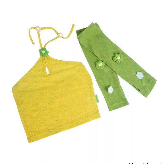 Spring Green Yellow Halter Crochet Flower Vest