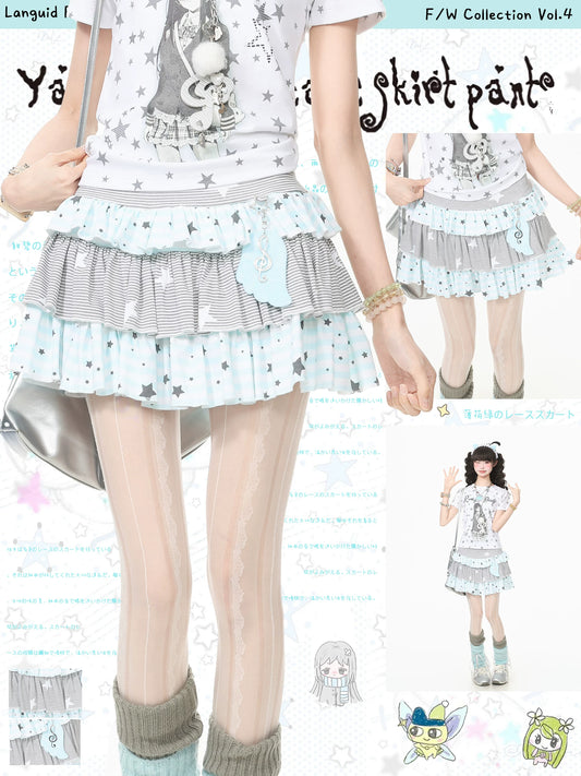 Blue Ghost Park Languid Park Light A-Style Star Half Skirt for Women, Summer Puffy Cake Mini Skirt Gray Blue