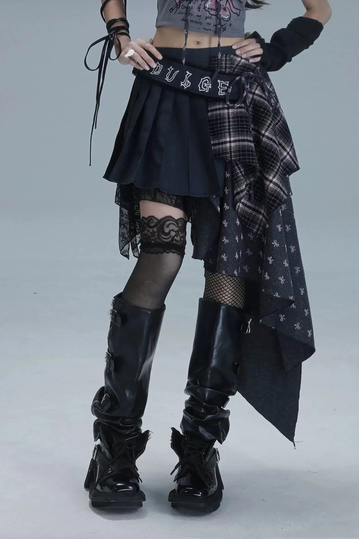 Check Patchwork Asymmetrical Skirt
