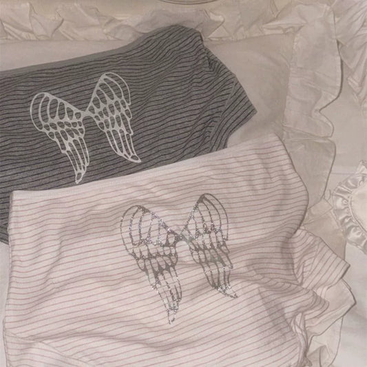 Sequin Angel Wings—European &amp; American BM-Style Striped Cotton Stretch Boyshorts, Comfortable, Cute, Sweet, Soft Mid-Rise Women’s Underwear