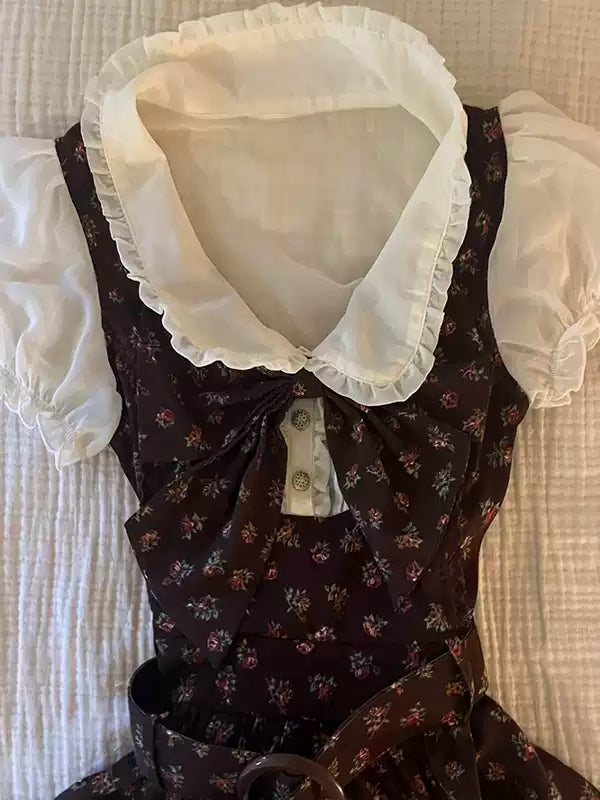 floral fake two-piece shirt dress