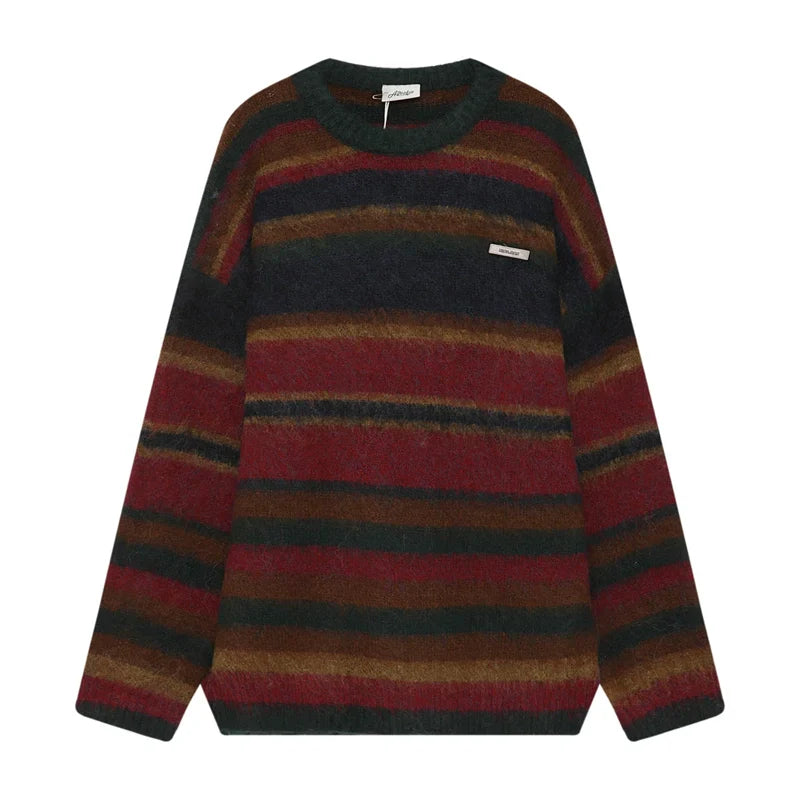 Multicolor Striped Fuzzy Sweater