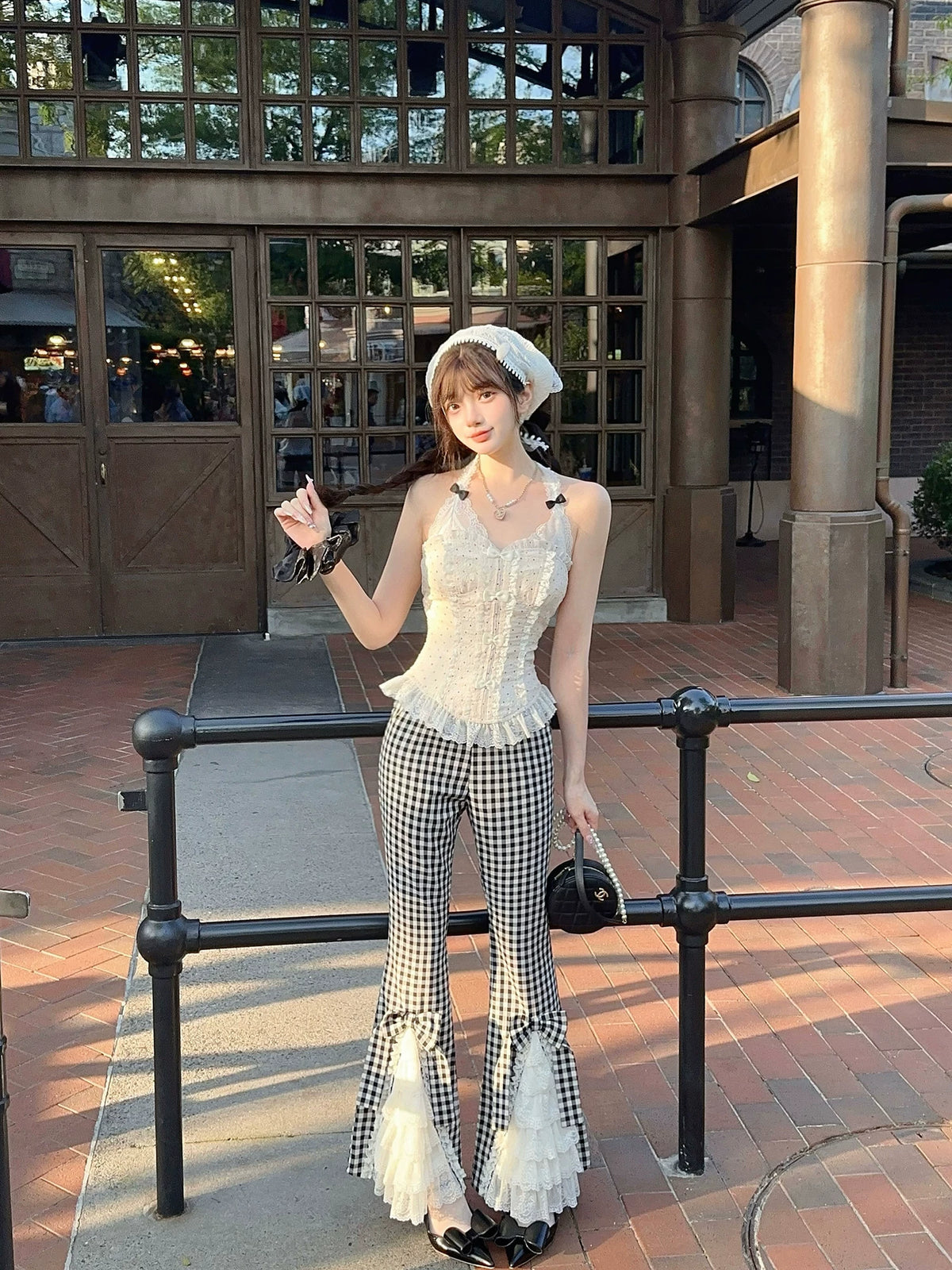 “Pinched Waist” French Girl Polka Dot Slim-Fit Chiffon Bustier Top T2324
