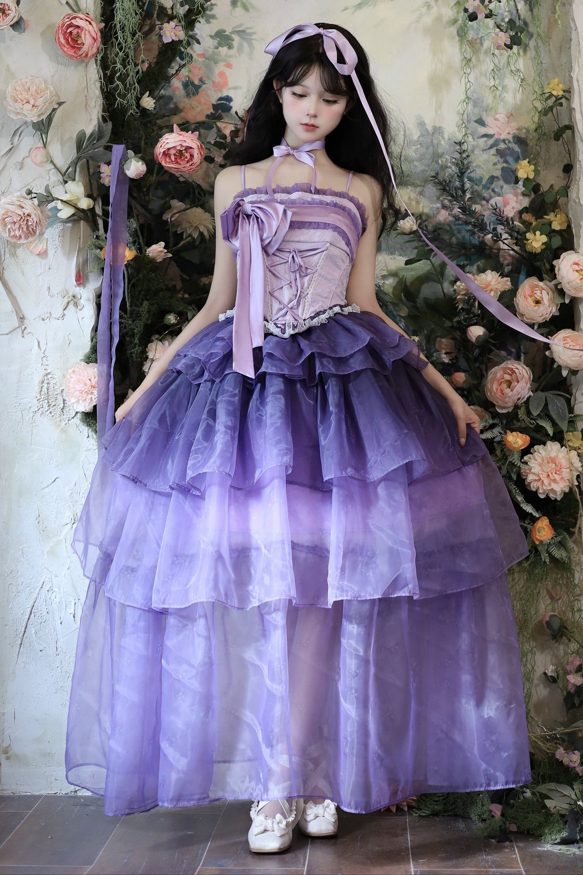 Lily Wisteria Elegant Top + Ruffle Skirt