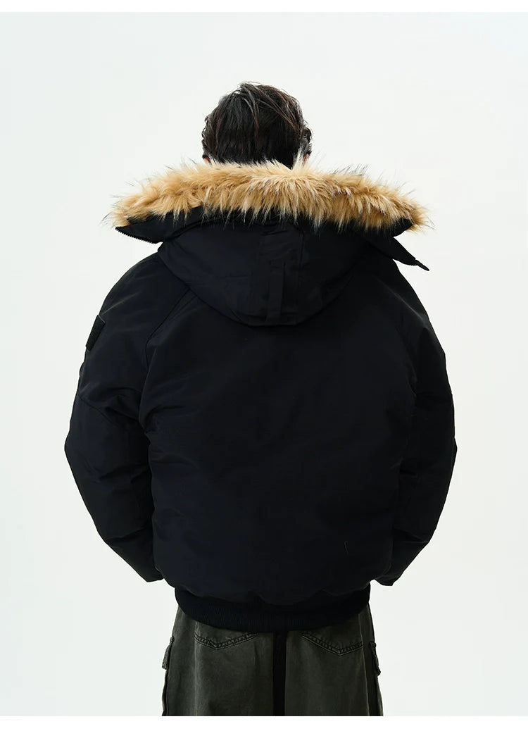 Full Zip Front Fur Hooded Puffer Jacket