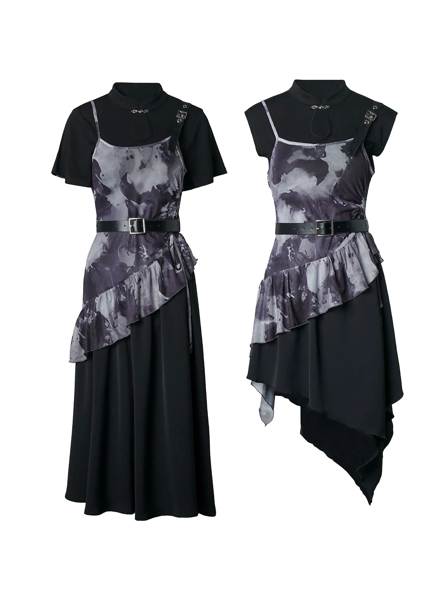 In Stock & Ships Fast 【Inkstone】 Cheongsam Collar Tencel Camisole Dress Top with Water-Ink Feel, Irregular Hem