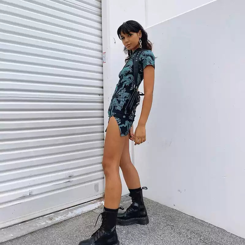 Y2K Dragon Pattern Cheongsam Dress