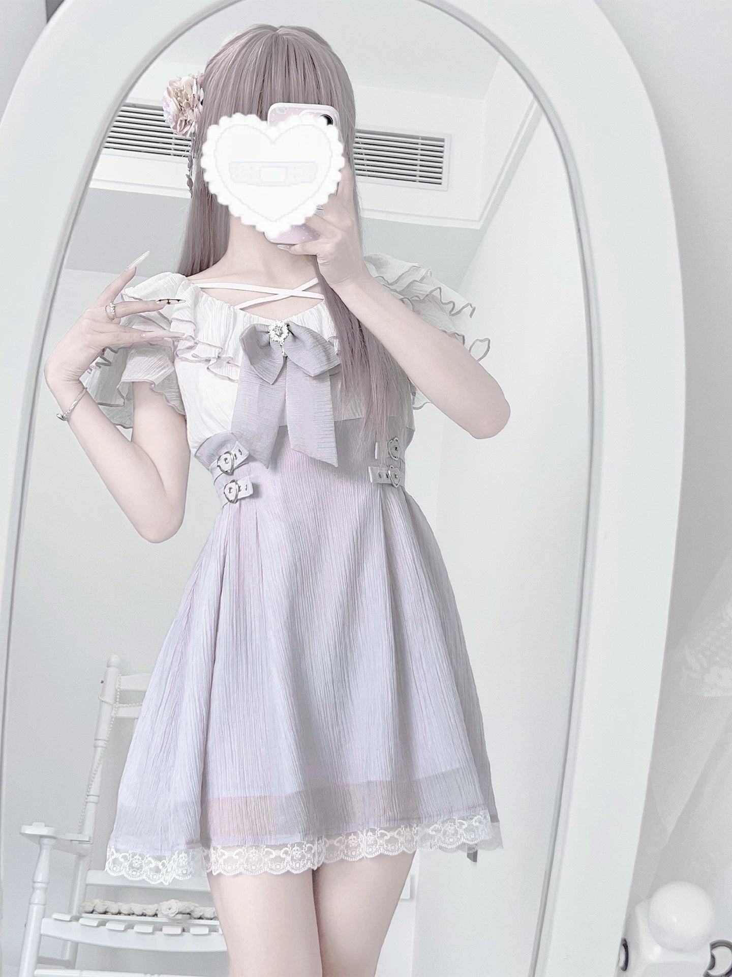 LaLa Sauce Purple Bell Original Design Subculture Clear-Style Summer Short-Sleeve Lace Dress for Women, New