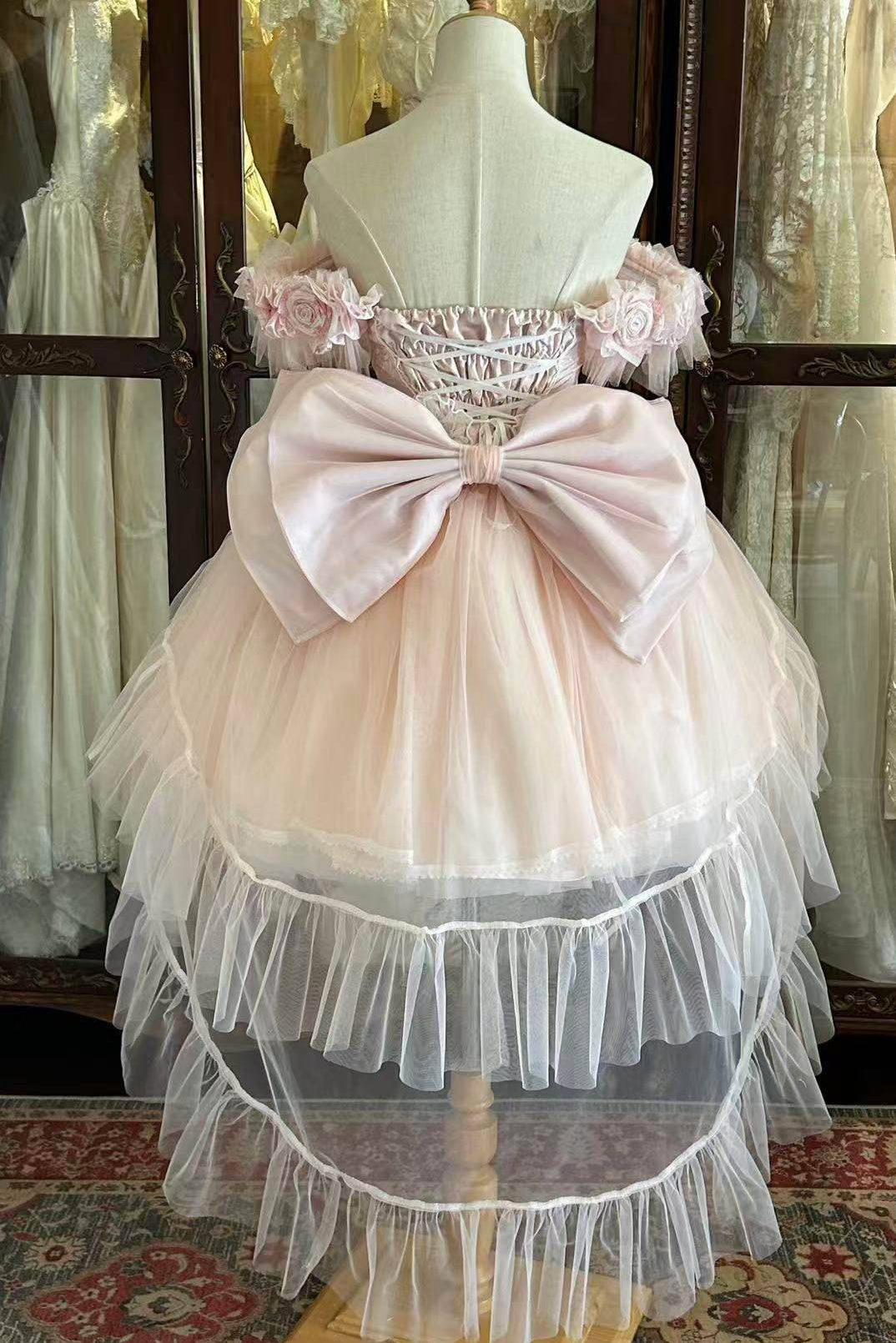Light Pink Sweet Lolita Dress with Ribbon Tail