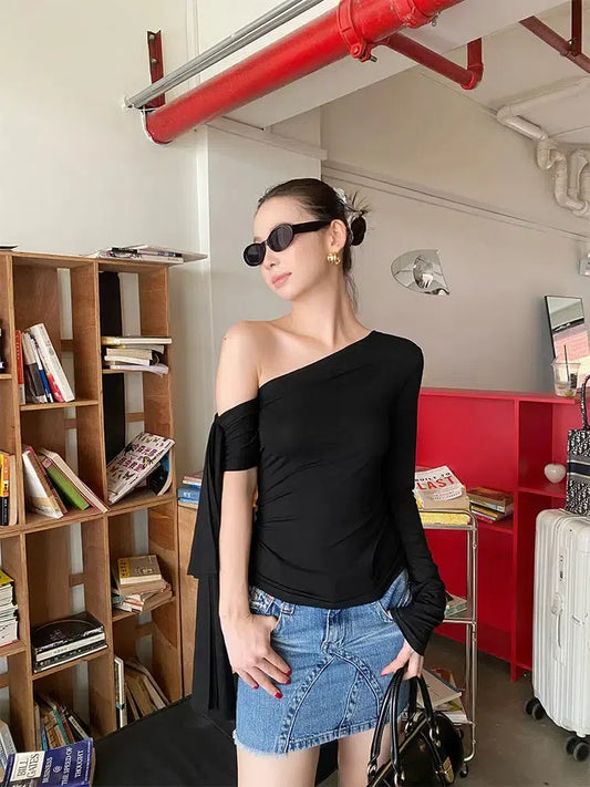 One Shoulder Basic Top Black