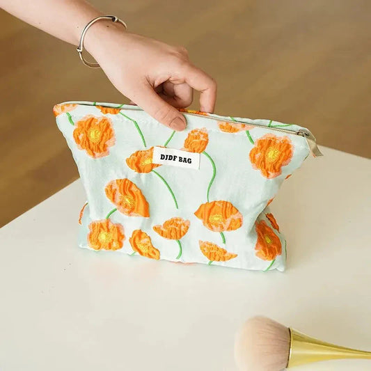 Orange Flowers Makeup Bag Orange