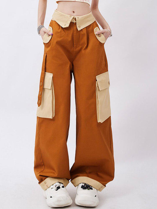 Orange Wide Leg Cargo Pants Orange