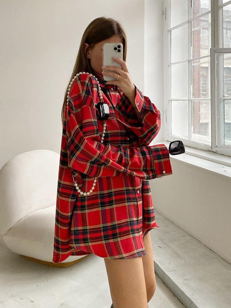 Oversized Plaid Shirt Red