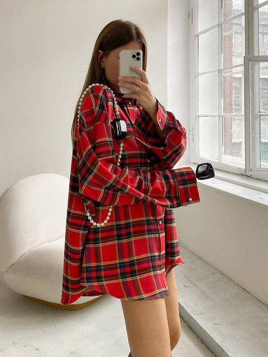 Oversized Plaid Shirt Red