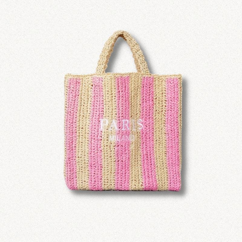 Paris Straw Beach Bag Pink