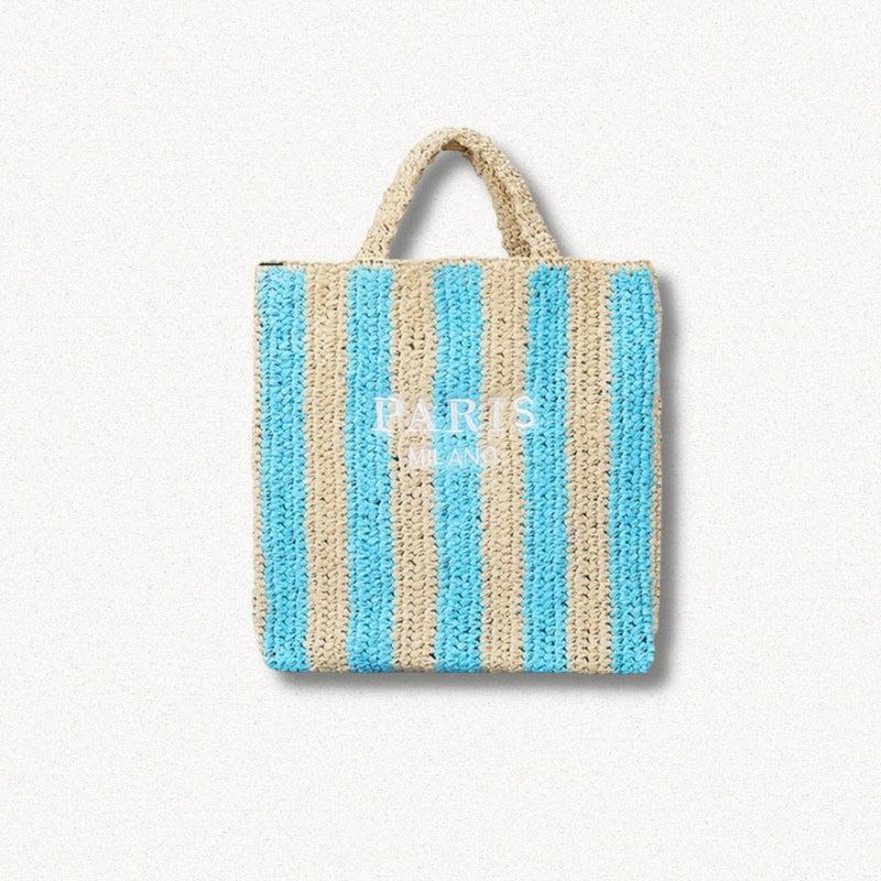 Paris Straw Beach Bag Light Blue