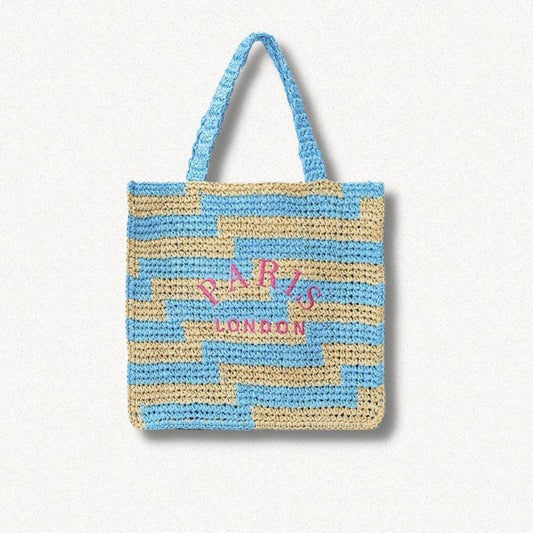 Paris Straw Beach Bag Blue