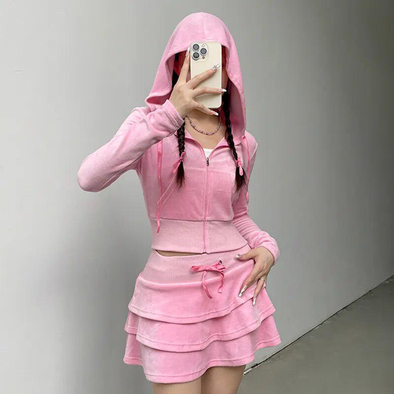 Pink Aesthetic Skirt & Hoodie Two Piece Coord