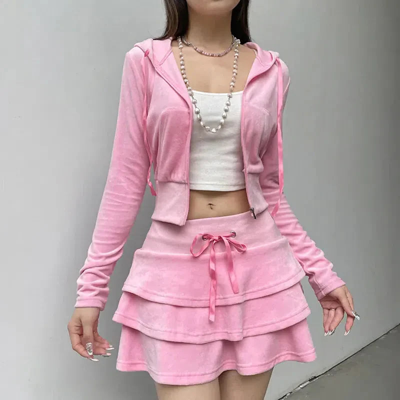 Pink Aesthetic Skirt & Hoodie Two Piece Coord