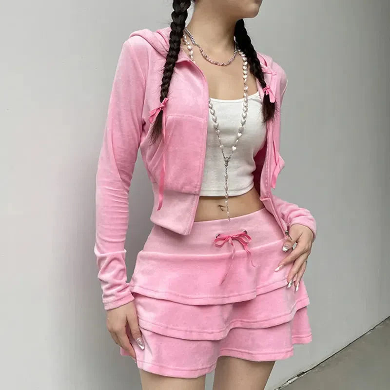 Pink Aesthetic Skirt & Hoodie Two Piece Coord