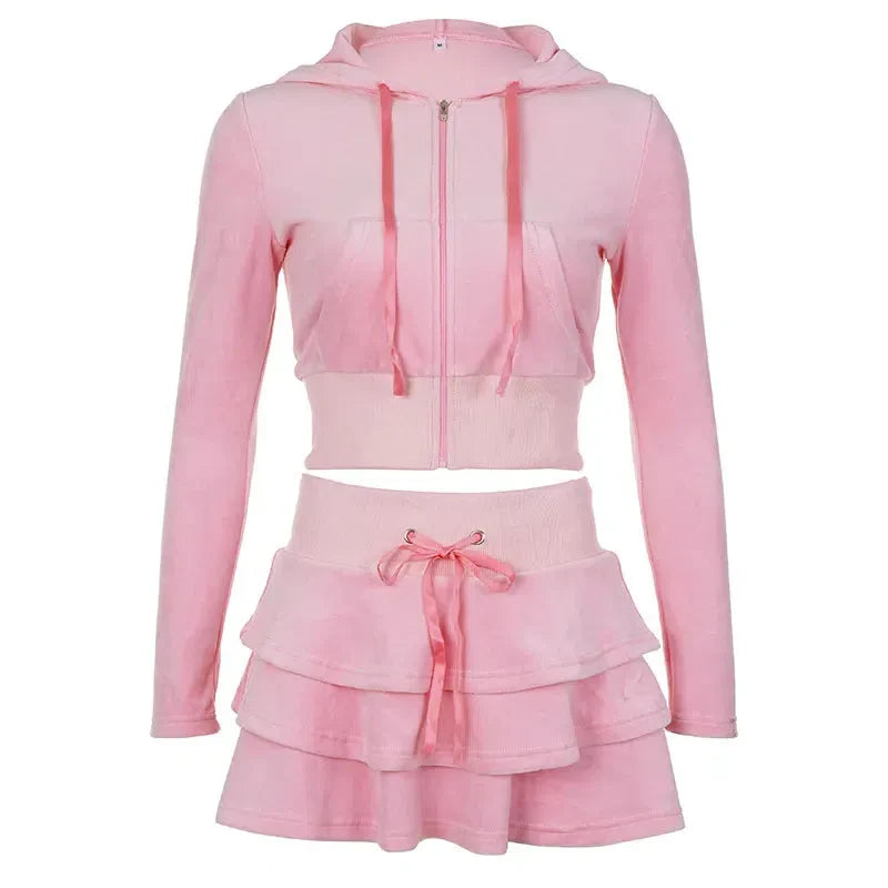 Pink Aesthetic Skirt & Hoodie Two Piece Coord