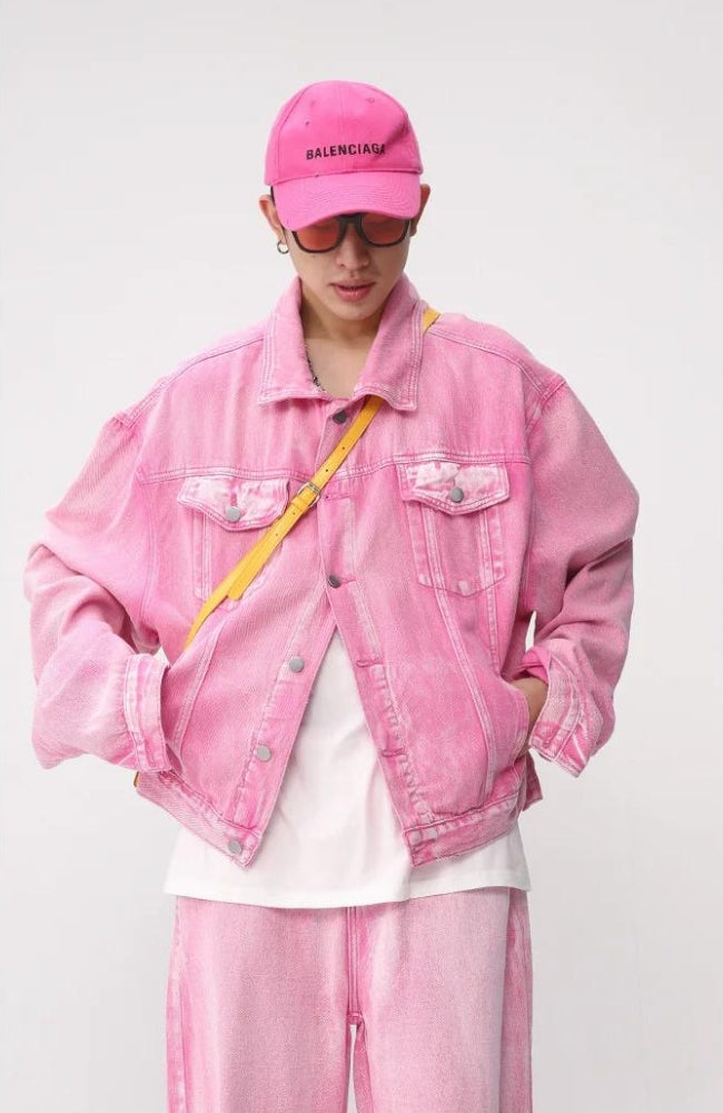 Denim Pink Jacket & Pants Two Piece Set Jacket