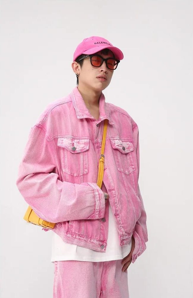 Denim Pink Jacket & Pants Two Piece Set