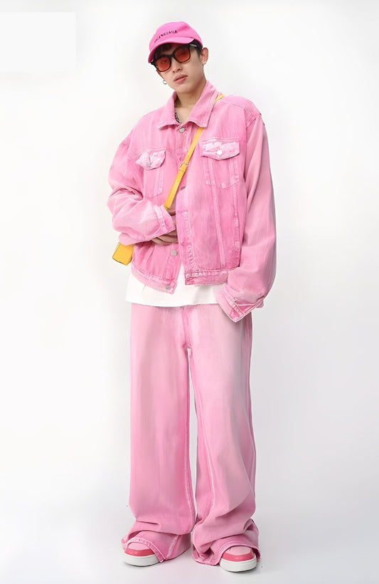 Denim Pink Jacket & Pants Two Piece Set SET - Jacket & Pants