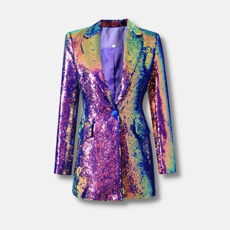 Premium Sequin Long Blazer Purple