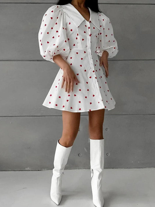 Puff Sleeve Mini Dress White