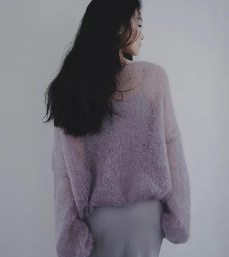 Puff Sleeved Mesh Purple Cardigan