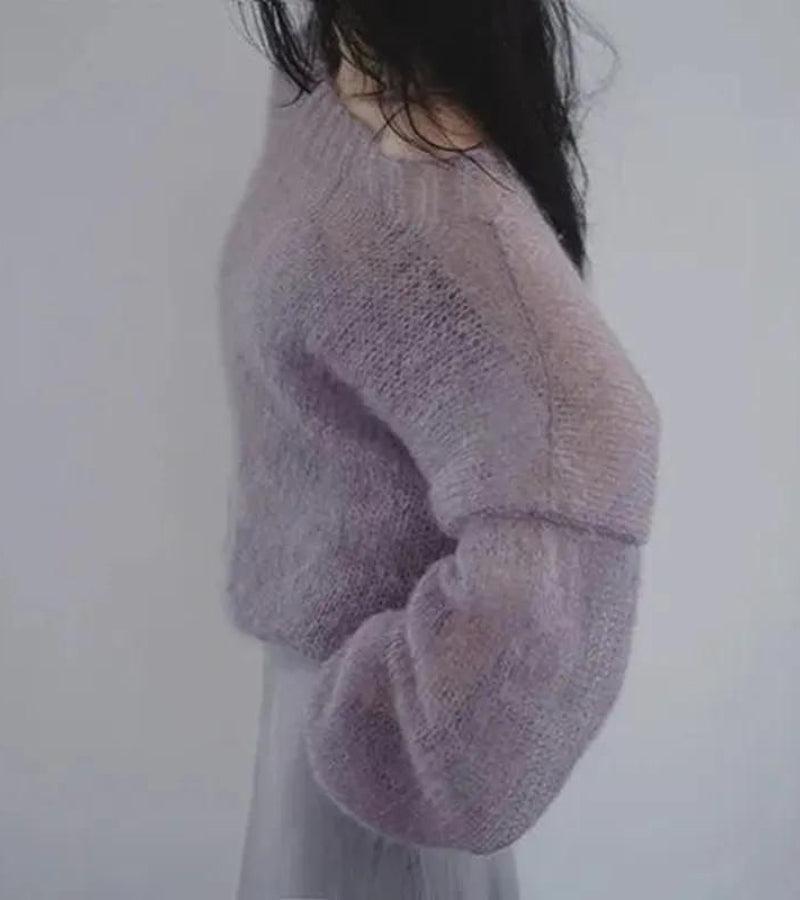 Puff Sleeved Mesh Purple Cardigan