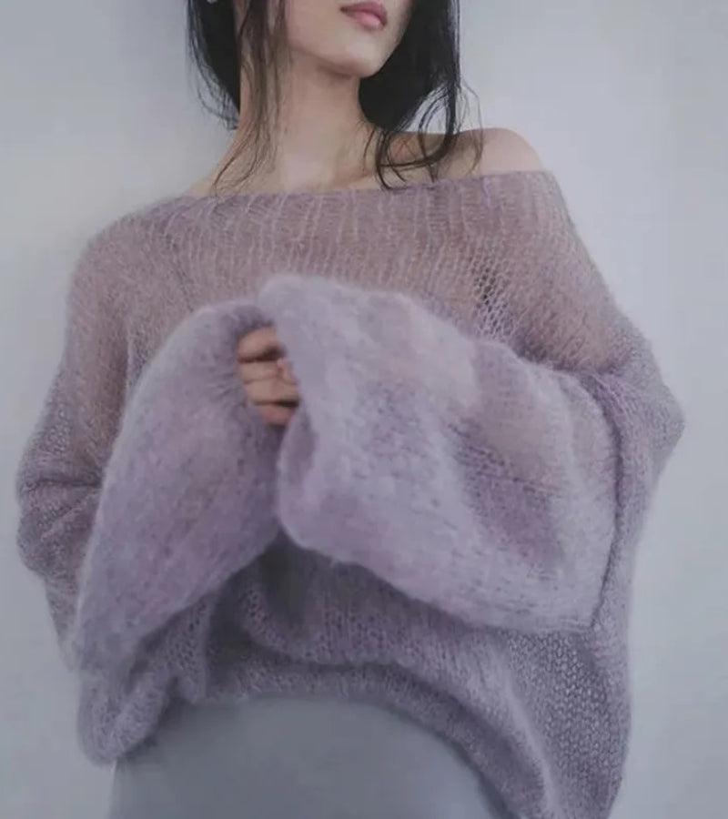 Puff Sleeved Mesh Purple Cardigan