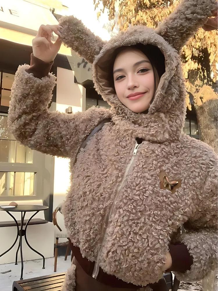 Rabbit Sherpa Jacket Teddy Two Piece Set