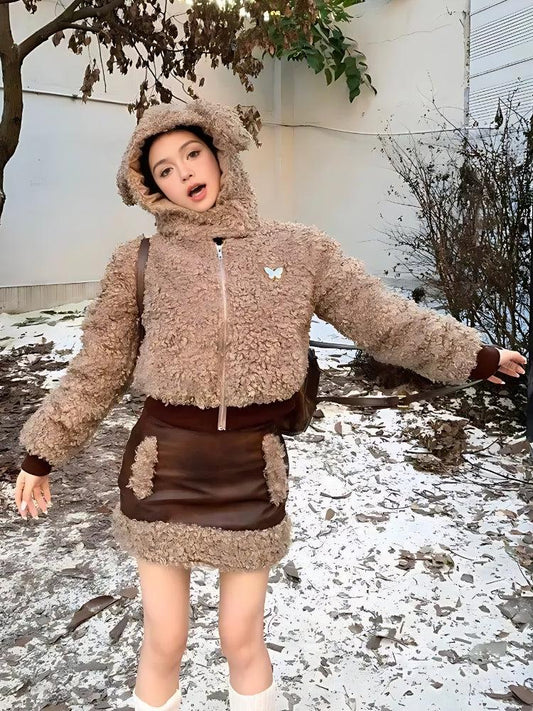 Rabbit Sherpa Jacket Teddy Two Piece Set