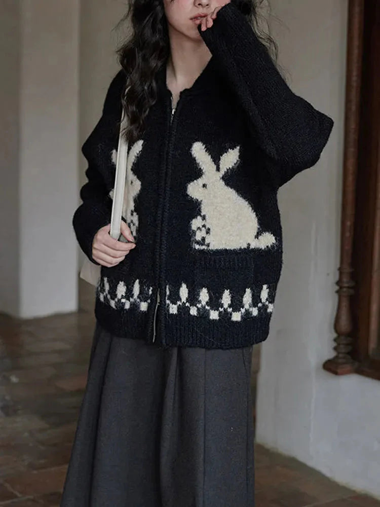 Rabbit Knitted Zip Black Cardigan