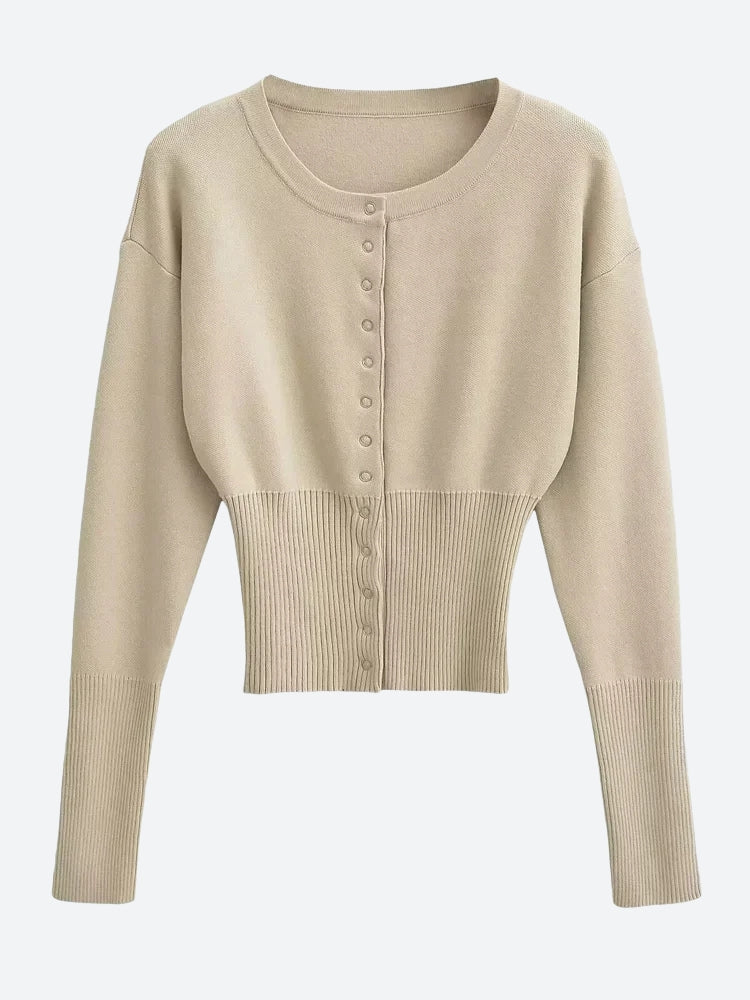 Ribbed Slim Fit Cardigan Light Brown