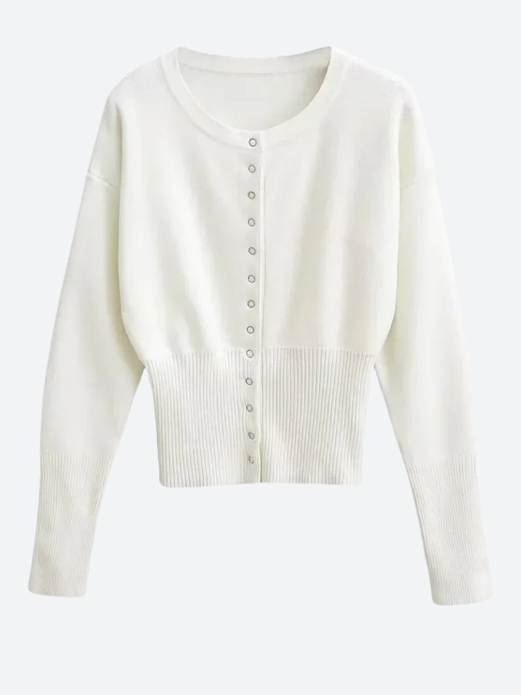 Ribbed Slim Fit Cardigan White