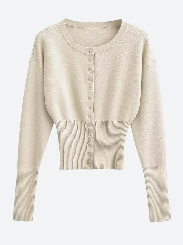 Ribbed Slim Fit Cardigan Cream