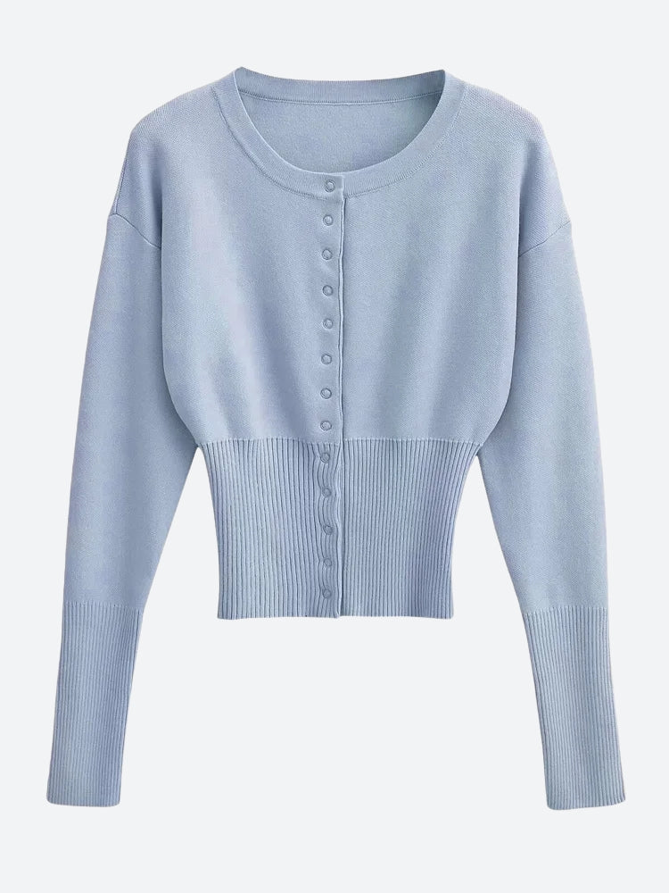 Ribbed Slim Fit Cardigan Light Blue