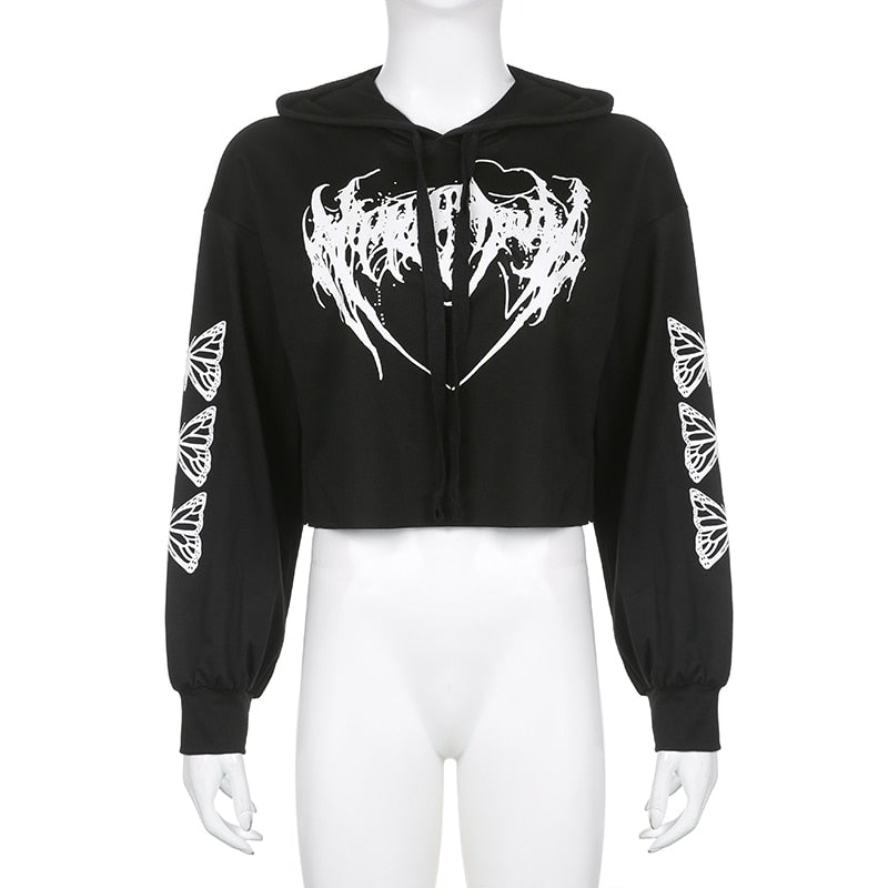 E-Girl Hardcore Print Gothic Crop Hoodie