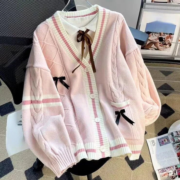 Womens Coquette Aesthetic Oversized Pink Cardigan Pink