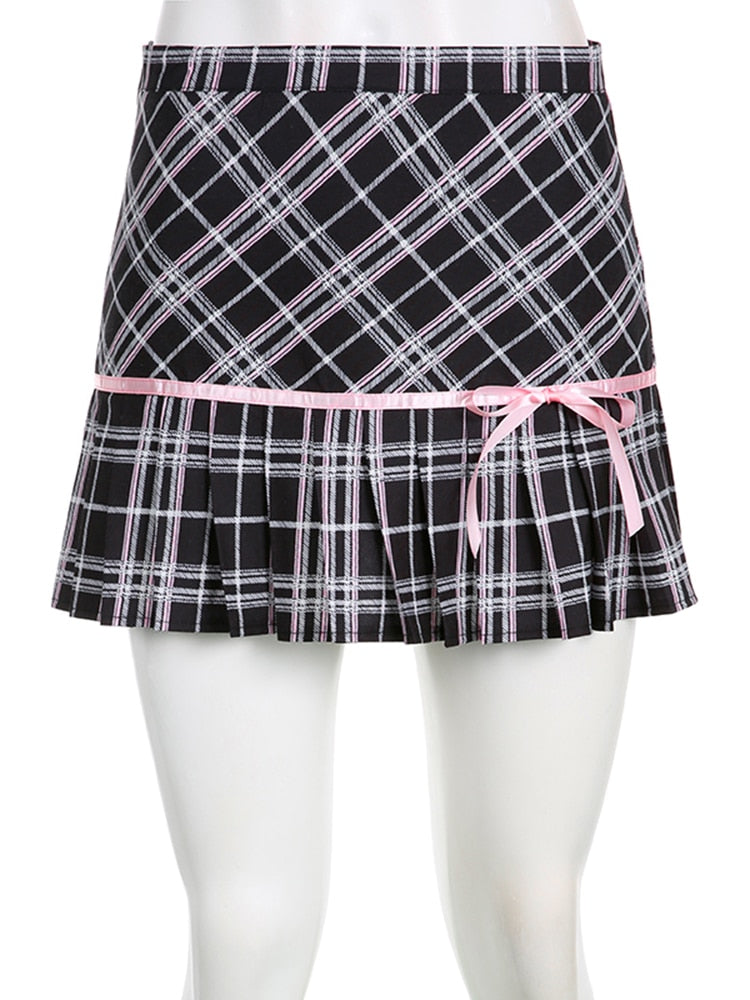 Harajuku Kawaii Fashion Y2K Gyaru Black Pink Plaid Mini Skirt