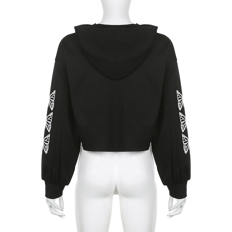 E-Girl Hardcore Print Gothic Crop Hoodie