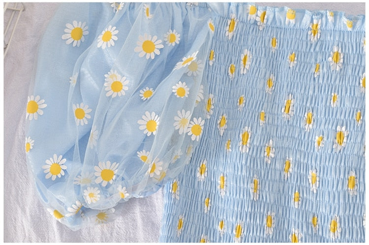 Soft Girl Ruffled Floral Top Daisies