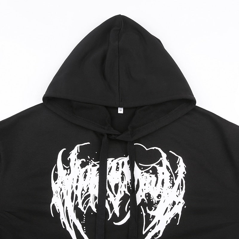 E-Girl Hardcore Print Gothic Crop Hoodie