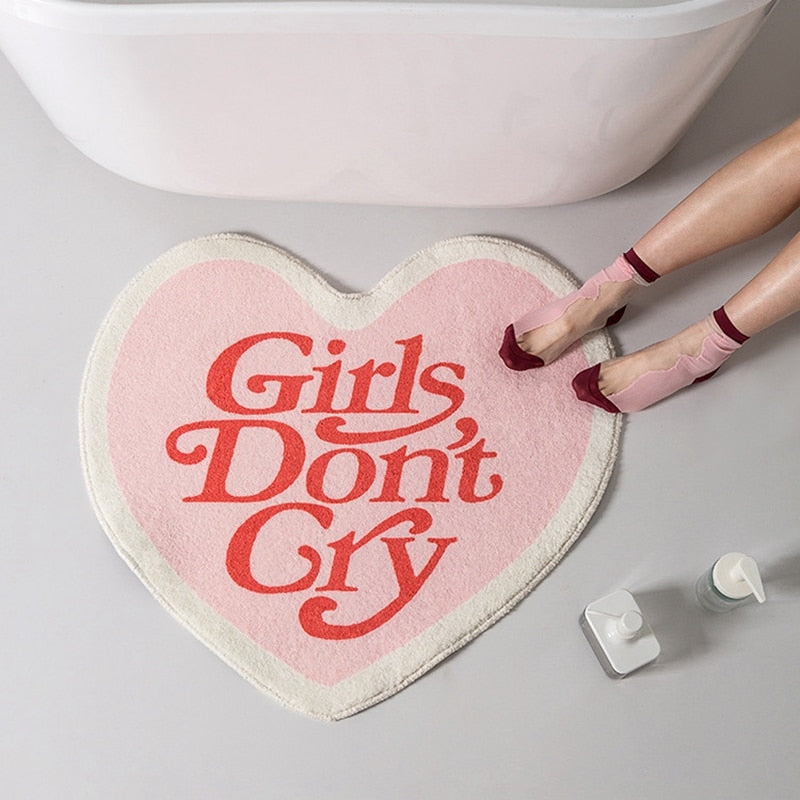 Girls Don't Cry Pink Heart Shape Carpet