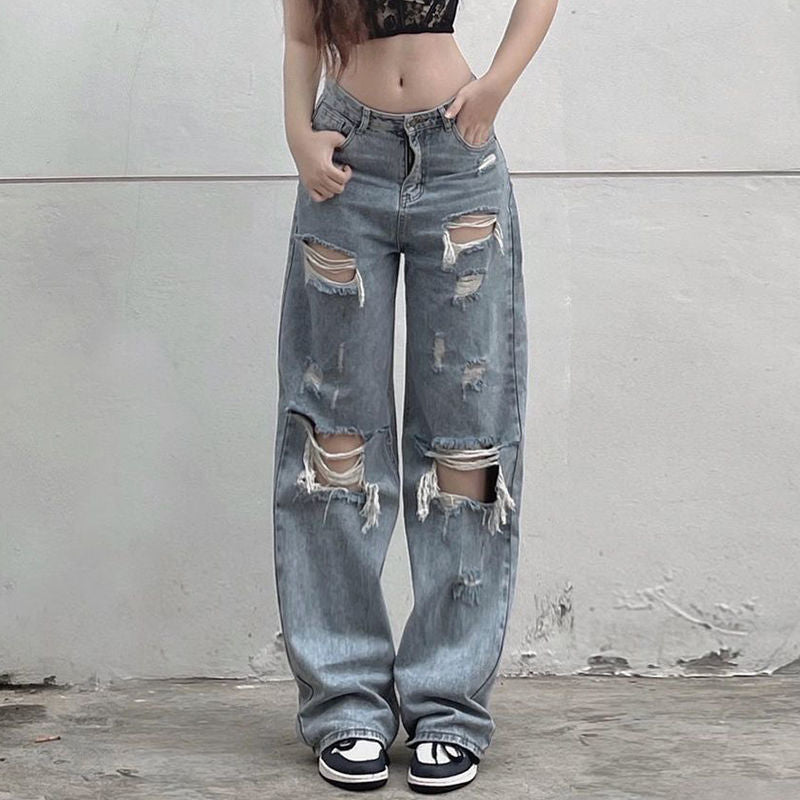 Y2K Grunge Ripped Barrel Jeans