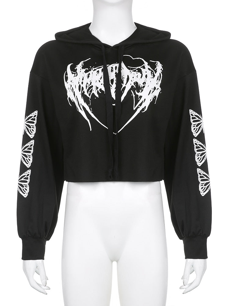 E-Girl Hardcore Print Gothic Crop Hoodie