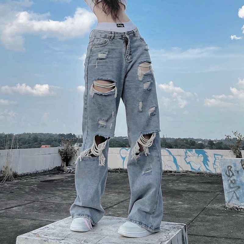 Y2K Grunge Ripped Barrel Jeans